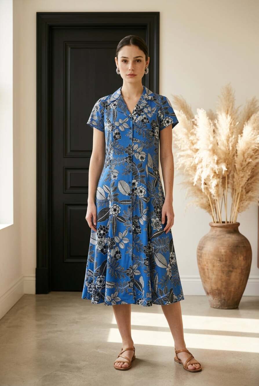 Jones New York Petite Floral Print Midi Shirtdress